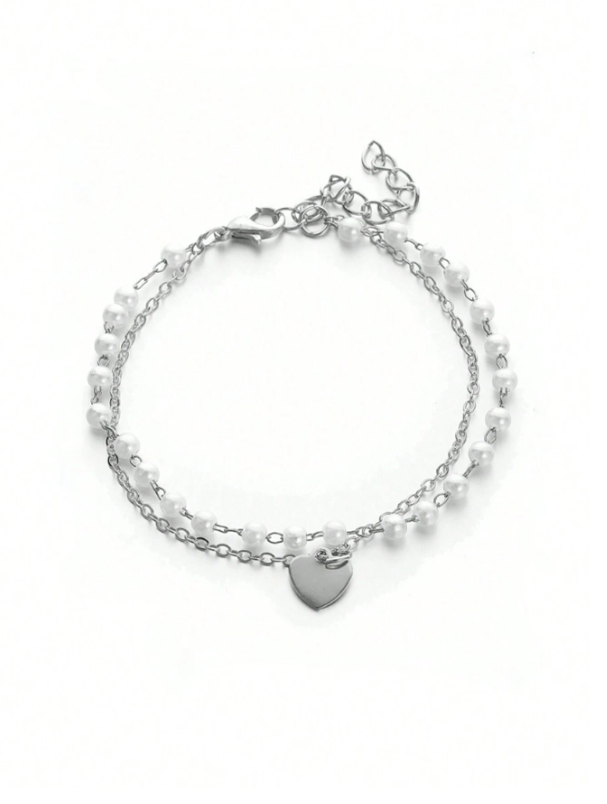 Pulseira De Charme Com Coração Decorado Com Pérolas