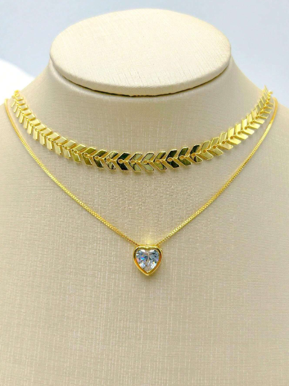 Colar Escama de peixe + Colar Ponto de Luz Banhado a Prata/Ouro 18K