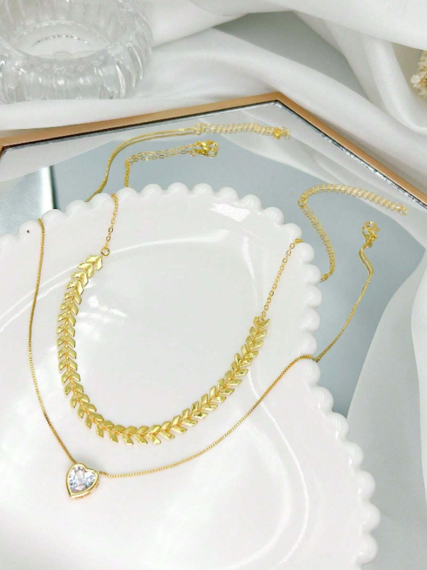 Colar Escama de peixe + Colar Ponto de Luz Banhado a Prata/Ouro 18K