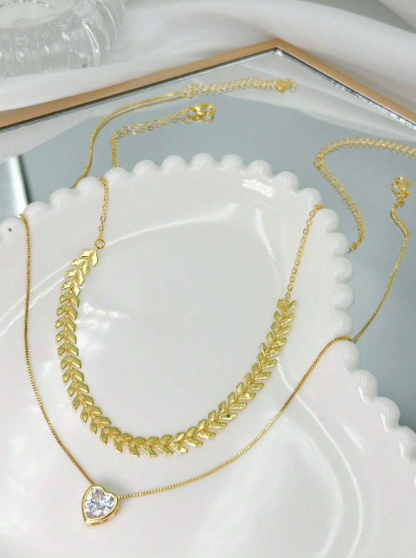 Colar Escama de peixe + Colar Ponto de Luz Banhado a Prata/Ouro 18K