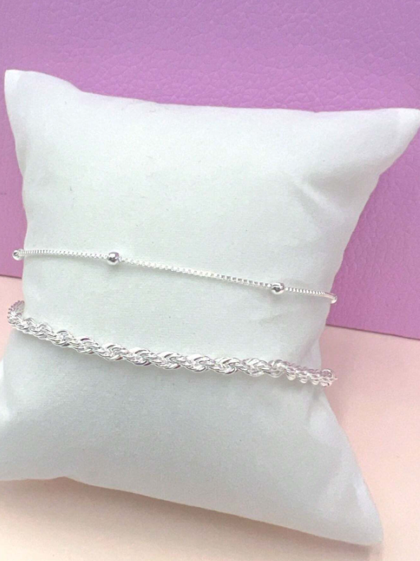 Conjunto Pulseira Cordão Baiano + Bolinha Veneziana Banhada A Prata 925