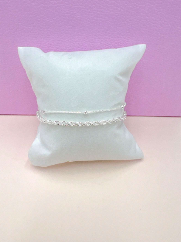 Conjunto Pulseira Cordão Baiano + Bolinha Veneziana Banhada A Prata 925