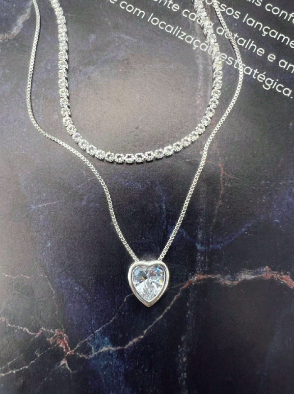 Colar Coração Ponto Luz + Choker Riviera Cristal