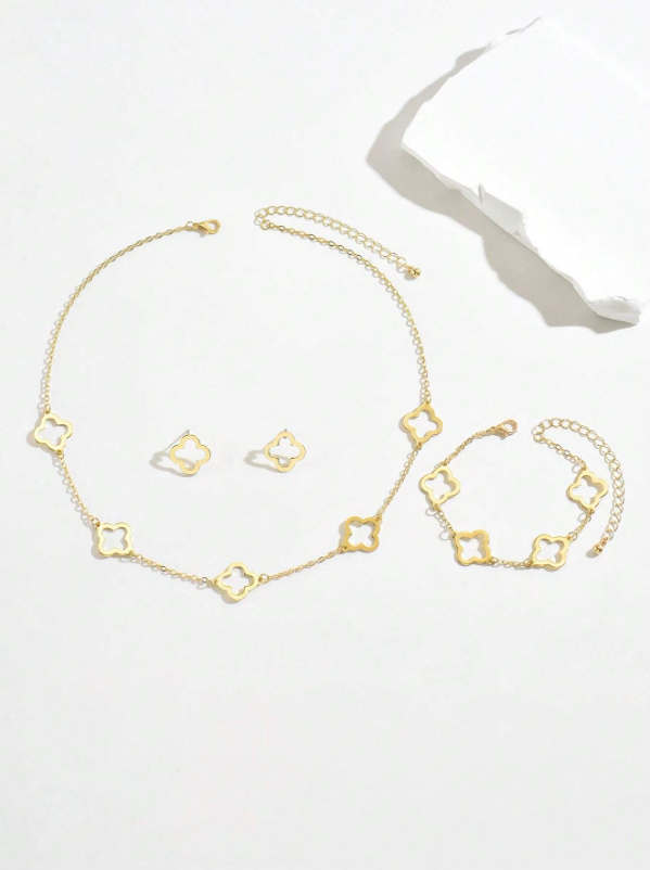 Conjunto Flor Colar, Pulseira e par de Brincos