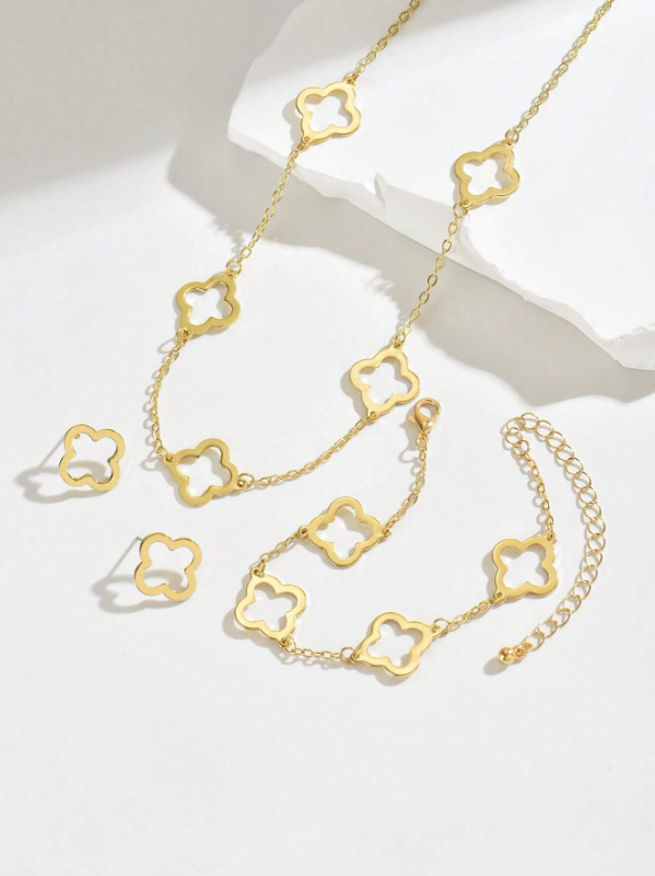 Conjunto Flor Colar, Pulseira e par de Brincos