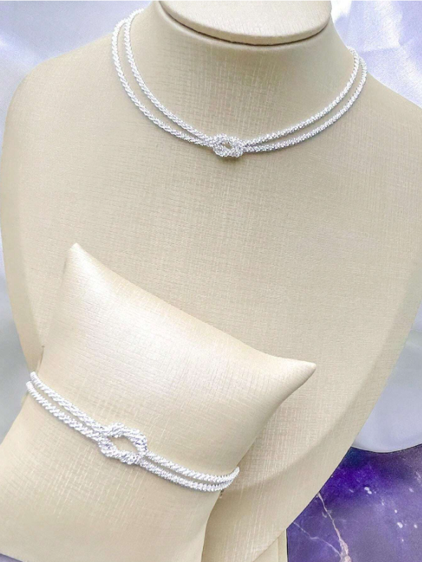Conjunto Pulseira e Colar a Prata 925