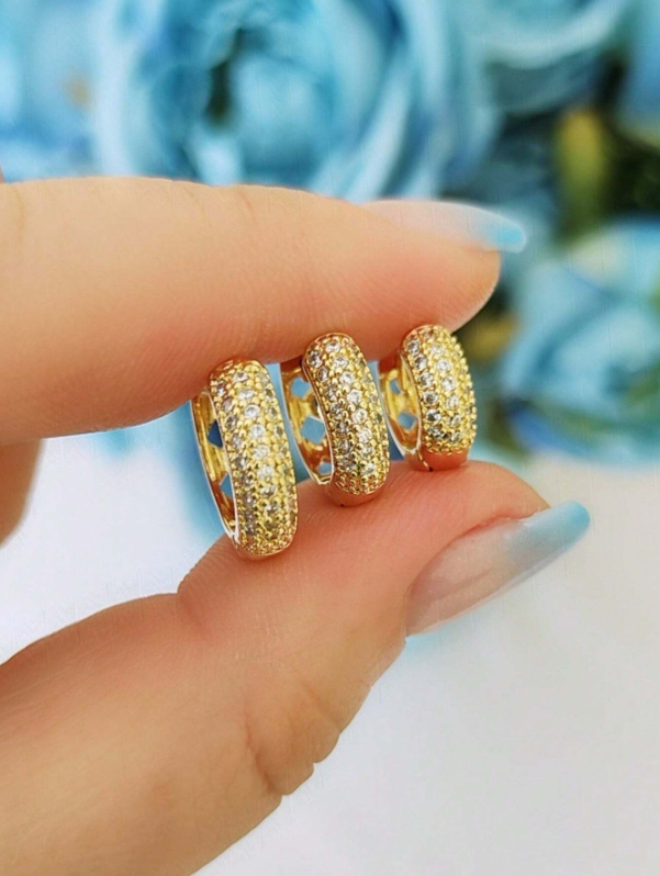Trio de Brinco Argola Com Zircônias Banhado Prata 925