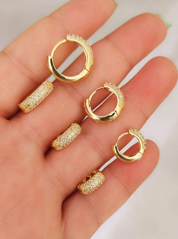 Trio de Brinco Argola Com Zircônias Banhado Prata 925