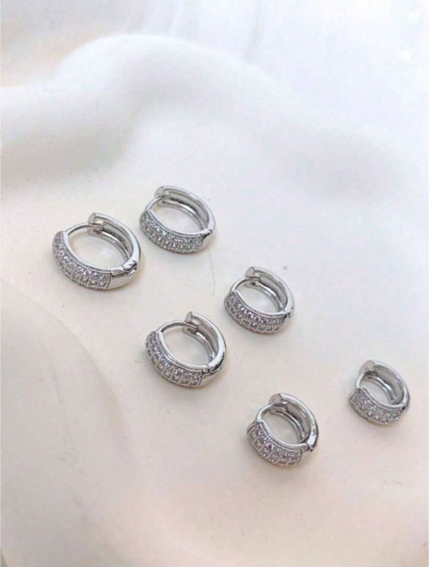 Trio de Brinco Argola Com Zircônias Banhado Prata 925
