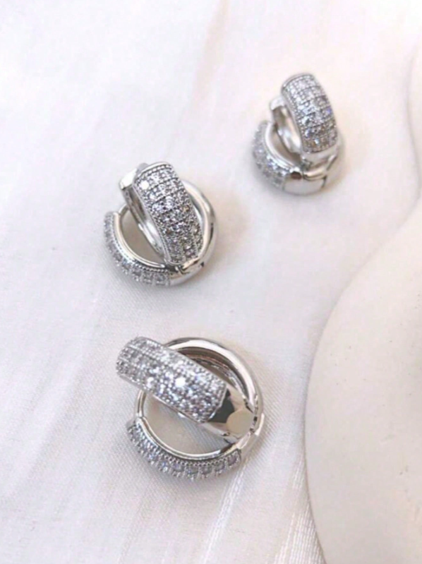 Trio de Brinco Argola Com Zircônias Banhado Prata 925