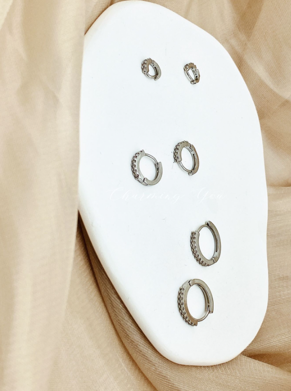 Conjunto 3 Pares de Brincos Cravejado com Zircônia