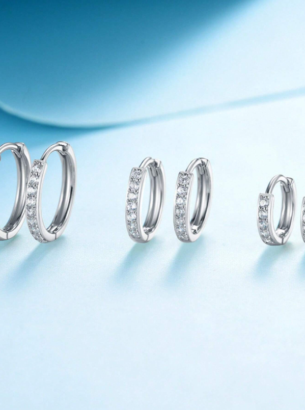 Conjunto 3 Pares de Brincos Cravejados com Zircônia