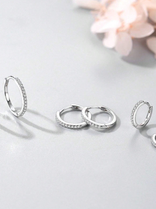 Conjunto 3 Pares de Brincos Cravejados com Zircônia
