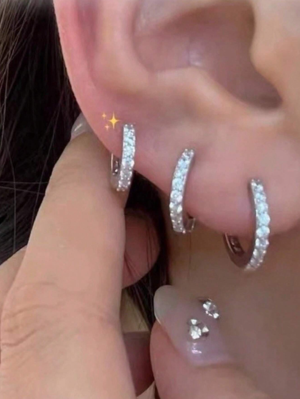 Conjunto 3 Pares de Brincos Cravejados com Zircônia