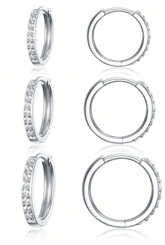 Conjunto 3 Pares de Brincos Cravejados com Zircônia