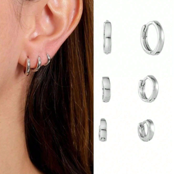 Conjunto 3 Pares de Brincos Argola Ouro 18K ou Prata 925