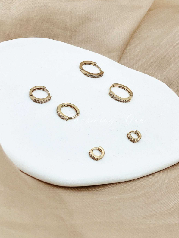 Conjunto 3 Pares de Brinco Argola Zircônia Cravejada