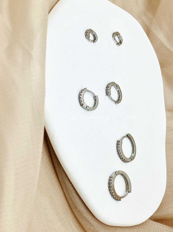 Conjunto 3 Pares de Brinco Argola Zircônia Cravejada