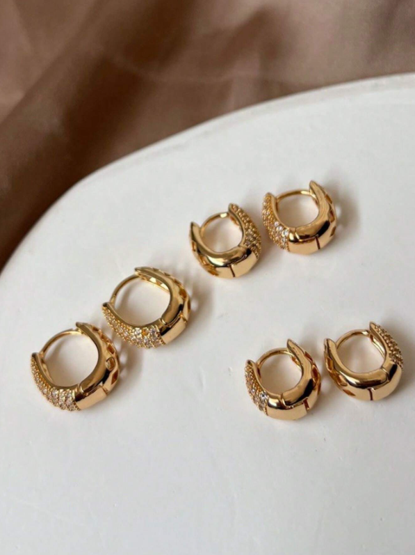 Conjunto 3 Pares de Brincos Cravejados com Cristal de Zircônia
