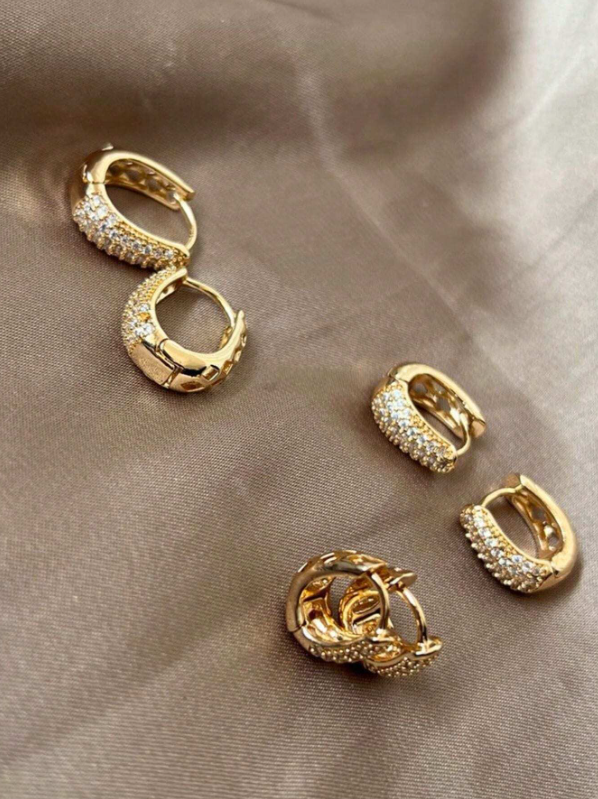 Conjunto 3 Pares de Brincos Cravejados com Cristal de Zircônia