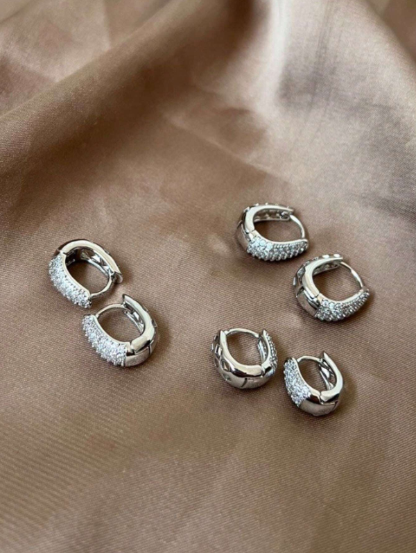 Conjunto 3 Pares de Brincos Cravejados com Cristal de Zircônia