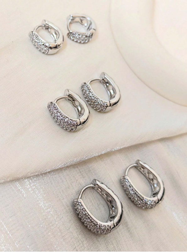 Conjunto 3 Pares de Brincos Cravejados com Cristal de Zircônia
