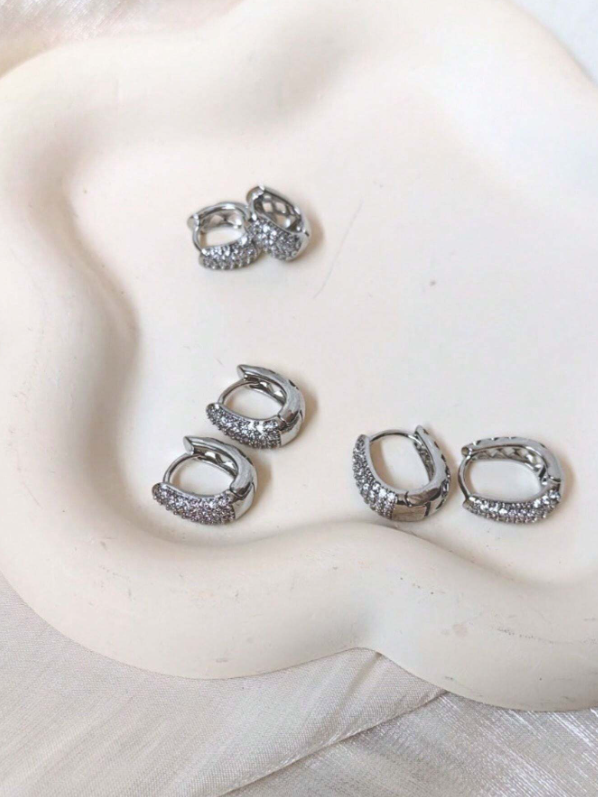 Conjunto 3 Pares de Brincos Cravejados com Cristal de Zircônia
