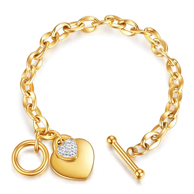 OIMG 316L Stainless Steel Gold Plated Waterproof Geometric Heart Pendant Bracelet & Bangle For Women Girl Not Fade Wholesale - Montzel Collection