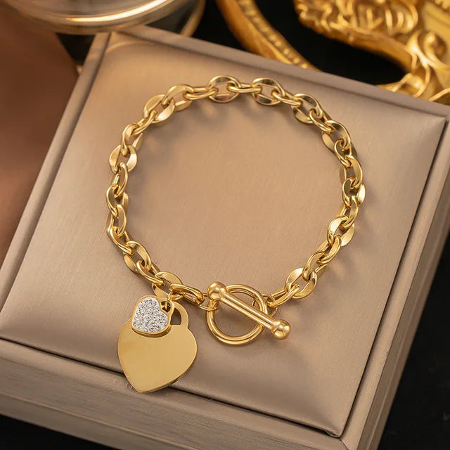 OIMG 316L Stainless Steel Gold Plated Waterproof Geometric Heart Pendant Bracelet & Bangle For Women Girl Not Fade Wholesale - Montzel Collection