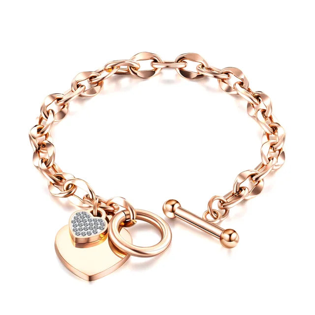 OIMG 316L Stainless Steel Gold Plated Waterproof Geometric Heart Pendant Bracelet & Bangle For Women Girl Not Fade Wholesale - Montzel Collection
