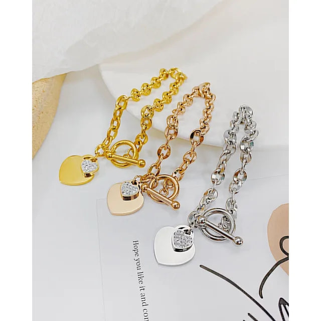 OIMG 316L Stainless Steel Gold Plated Waterproof Geometric Heart Pendant Bracelet & Bangle For Women Girl Not Fade Wholesale - Montzel Collection