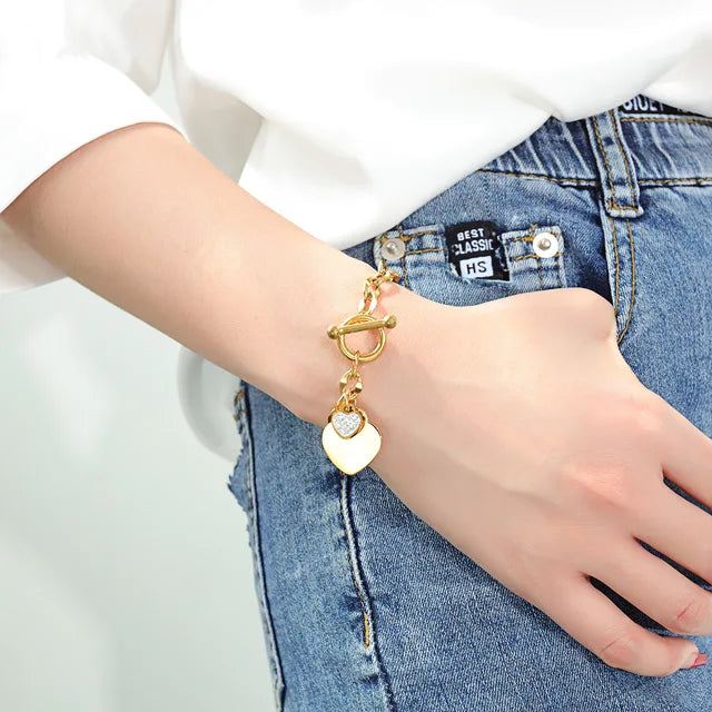 OIMG 316L Stainless Steel Gold Plated Waterproof Geometric Heart Pendant Bracelet & Bangle For Women Girl Not Fade Wholesale - Montzel Collection