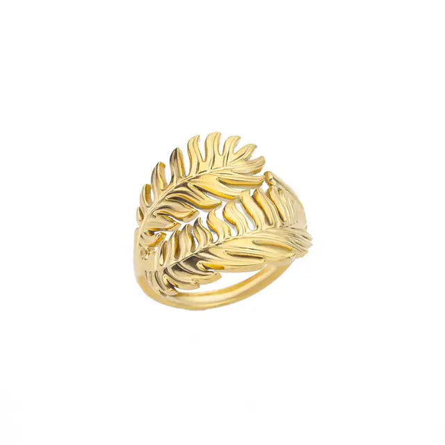 Palm Leaf Ring for Women Men Stainless Steel Leaves Ring Couple Vintage Wedding Aesthetic 2023 Jewelry anillos mujer - Montzel Collection