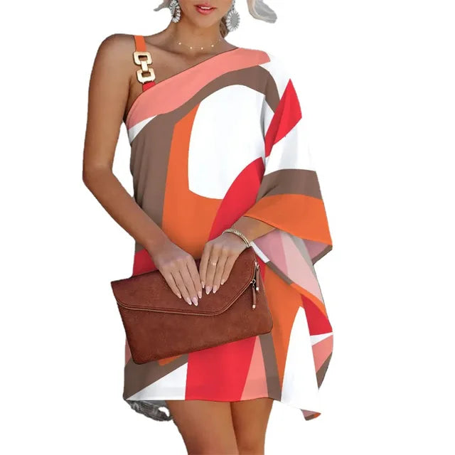 Summer 2023 New European and N Women's Print Sexy Slanting Neck Strapless Dress - Montzel Collection