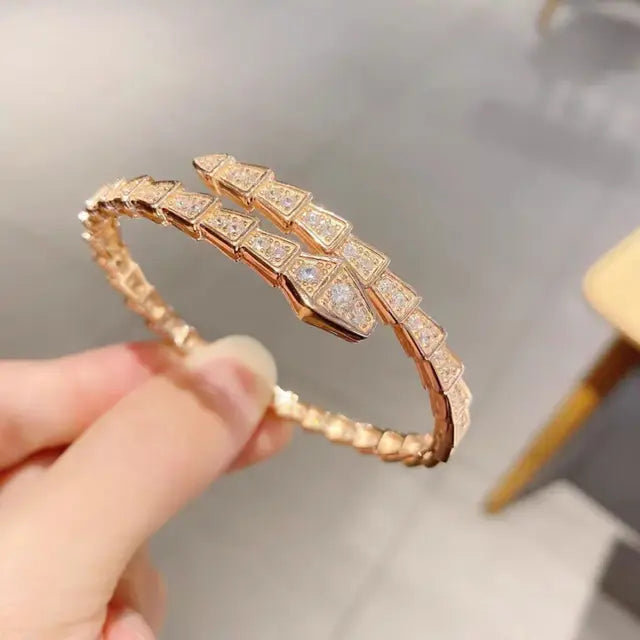 ZAKOL Luxury Shiny AAA Cubic Zirconia Snake Bone Bangles Female Sliver Color Wedding Party Cuff Bracelet for Women - Montzel Collection