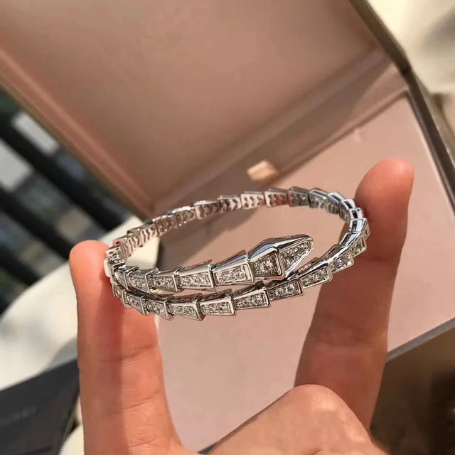 ZAKOL Luxury Shiny AAA Cubic Zirconia Snake Bone Bangles Female Sliver Color Wedding Party Cuff Bracelet for Women - Montzel Collection