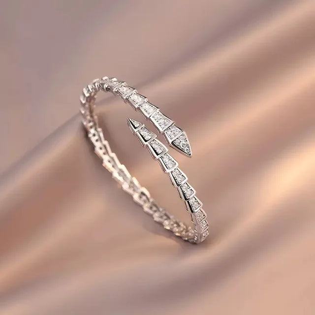 ZAKOL Luxury Shiny AAA Cubic Zirconia Snake Bone Bangles Female Sliver Color Wedding Party Cuff Bracelet for Women - Montzel Collection