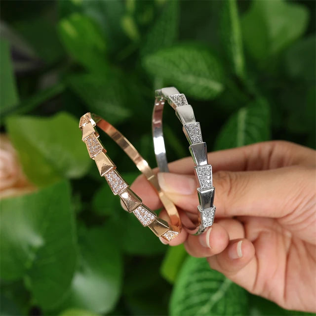ZAKOL Luxury Shiny AAA Cubic Zirconia Snake Bone Bangles Female Sliver Color Wedding Party Cuff Bracelet for Women - Montzel Collection