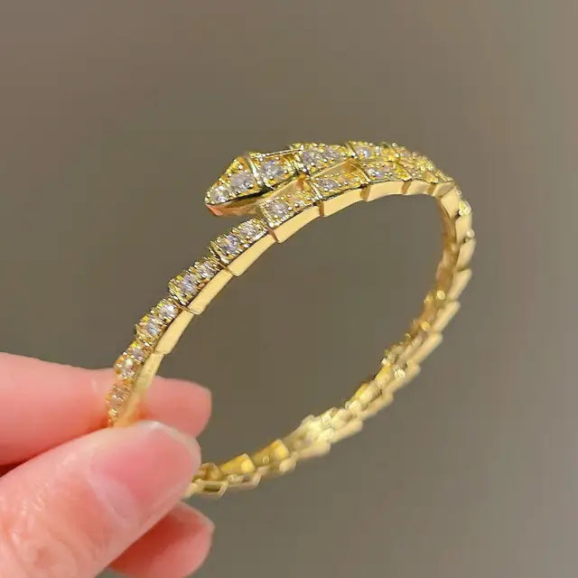 ZAKOL Luxury Shiny AAA Cubic Zirconia Snake Bone Bangles Female Sliver Color Wedding Party Cuff Bracelet for Women - Montzel Collection