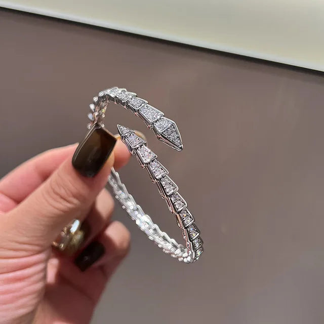 ZAKOL Luxury Shiny AAA Cubic Zirconia Snake Bone Bangles Female Sliver Color Wedding Party Cuff Bracelet for Women - Montzel Collection