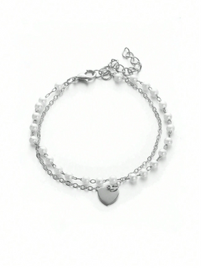 Pulseira De Charme Com Coração Decorado Com Pérolas
