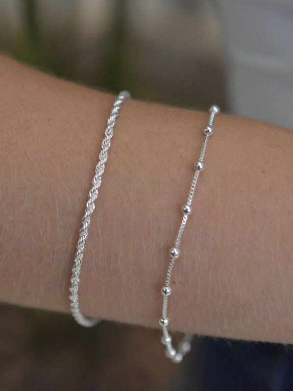 Conjunto Pulseira Cordão Baiano + Bolinha Veneziana Banhada A Prata 925