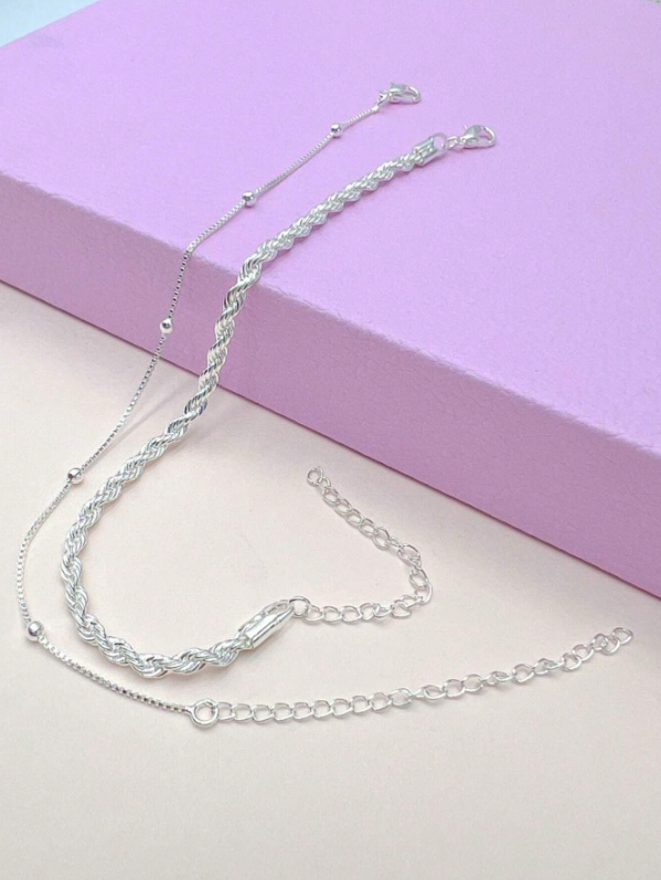 Conjunto Pulseira Cordão Baiano + Bolinha Veneziana Banhada A Prata 925