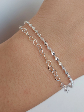Pulseira Corações e Cordão Baiano na Prata 925