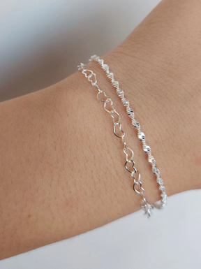 Pulseira Corações e Cordão Baiano na Prata 925