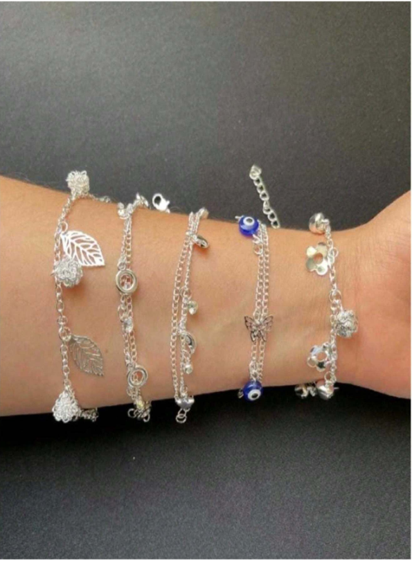 Conjunto 4 Pulseiras Banhada à Prata
