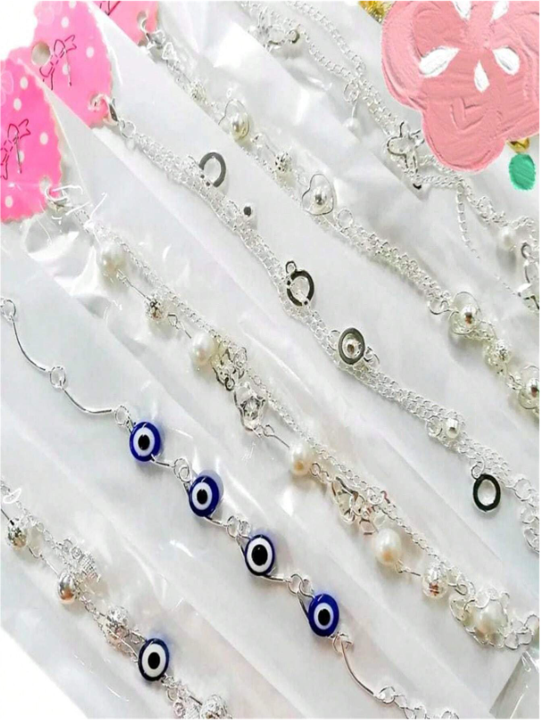 Conjunto 4 Pulseiras Banhada à Prata