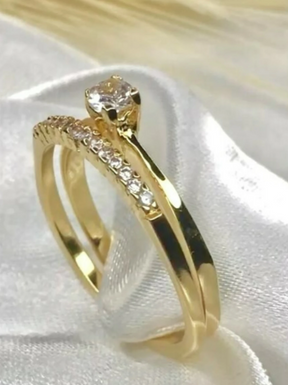 Anel Dourado em Aço Inox com Pedra Zircônia  + Saquinho
