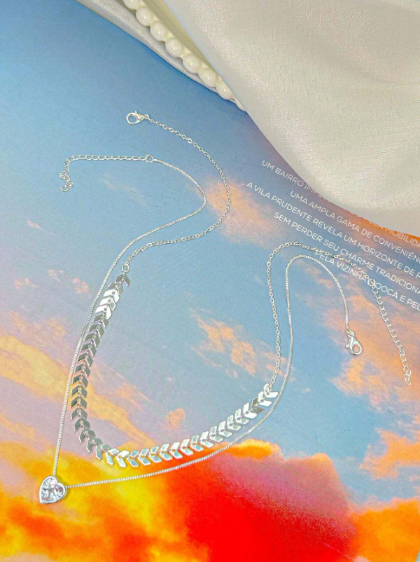 Colar Escama de peixe + Colar Ponto de Luz Banhado a Prata/Ouro 18K