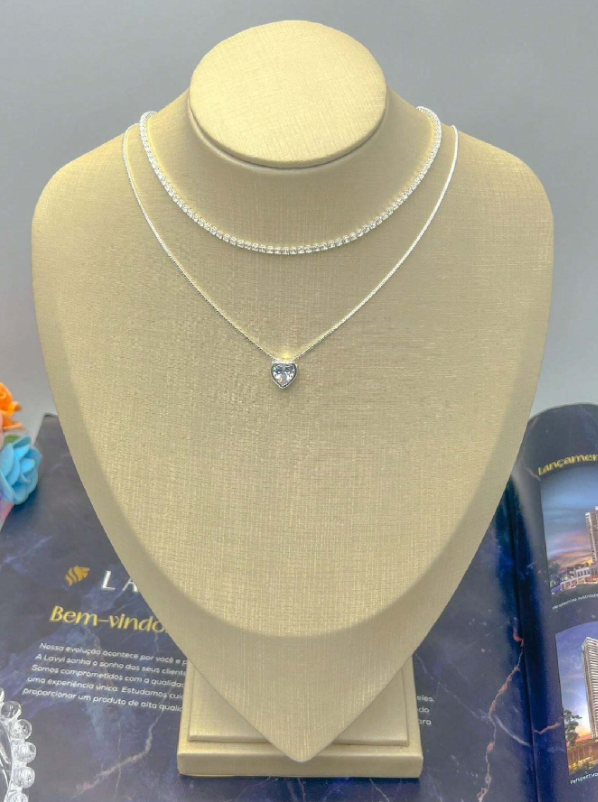 Colar Coração Ponto Luz + Choker Riviera Cristal